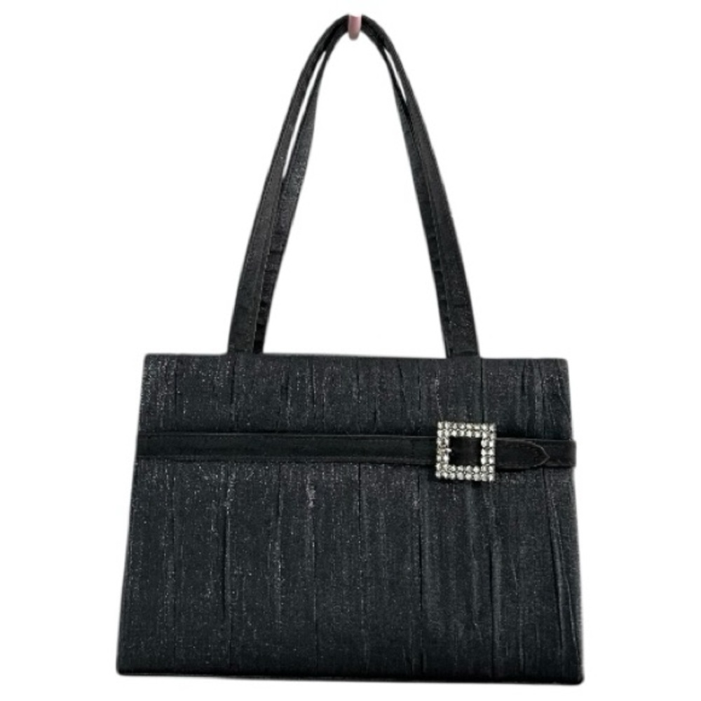 Women Metallic Clutch with Rhinestone Accent. Small purse dark grey with mirror - Picture 3 of 13